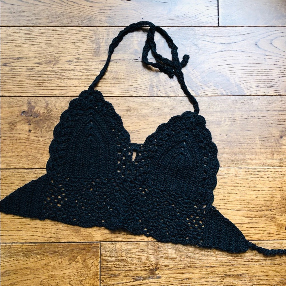 Black Crochet bralette halter bikini top